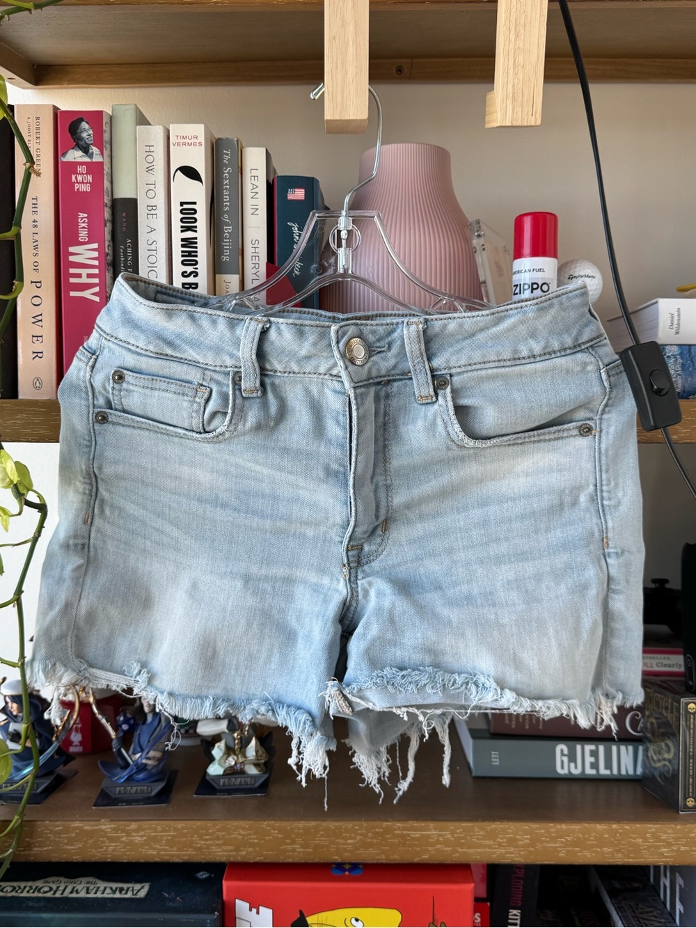 American Eagle Outfitters Light Blue Frayed Hem Denim Shorts